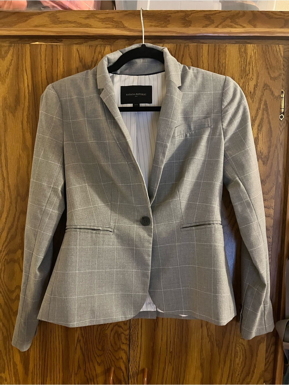 Banana Republic Light Gray Windowpane Single-Button Blazer